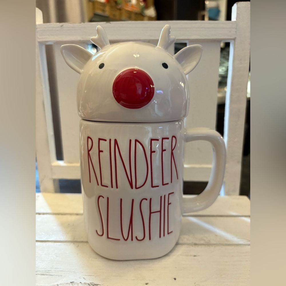 Rae Dunn White and Red Reindeer Slushie Mug